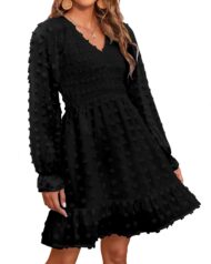 Women's Spring V Neck Swiss Dot Chiffon Mini Dress (Buy 2 Free Shipping) - Image 6