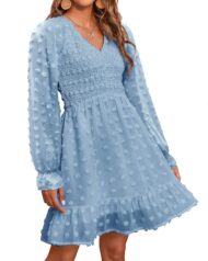 Women's Spring V Neck Swiss Dot Chiffon Mini Dress (Buy 2 Free Shipping) - Image 10