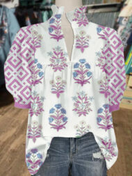 Women's V Neck Puff Sleeve Floral Print Blouse (Buy 2 Free Shipping) - Image 8