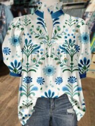 Women's V Neck Puff Sleeve Floral Print Blouse (Buy 2 Free Shipping) - Image 7