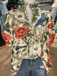 Women's V Neck Puff Sleeve Floral Print Blouse (Buy 2 Free Shipping) - Image 6