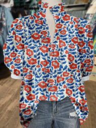 Women's V Neck Puff Sleeve Floral Print Blouse (Buy 2 Free Shipping) - Image 9