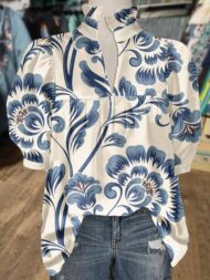 Women's V Neck Puff Sleeve Floral Print Blouse (Buy 2 Free Shipping) - Image 3
