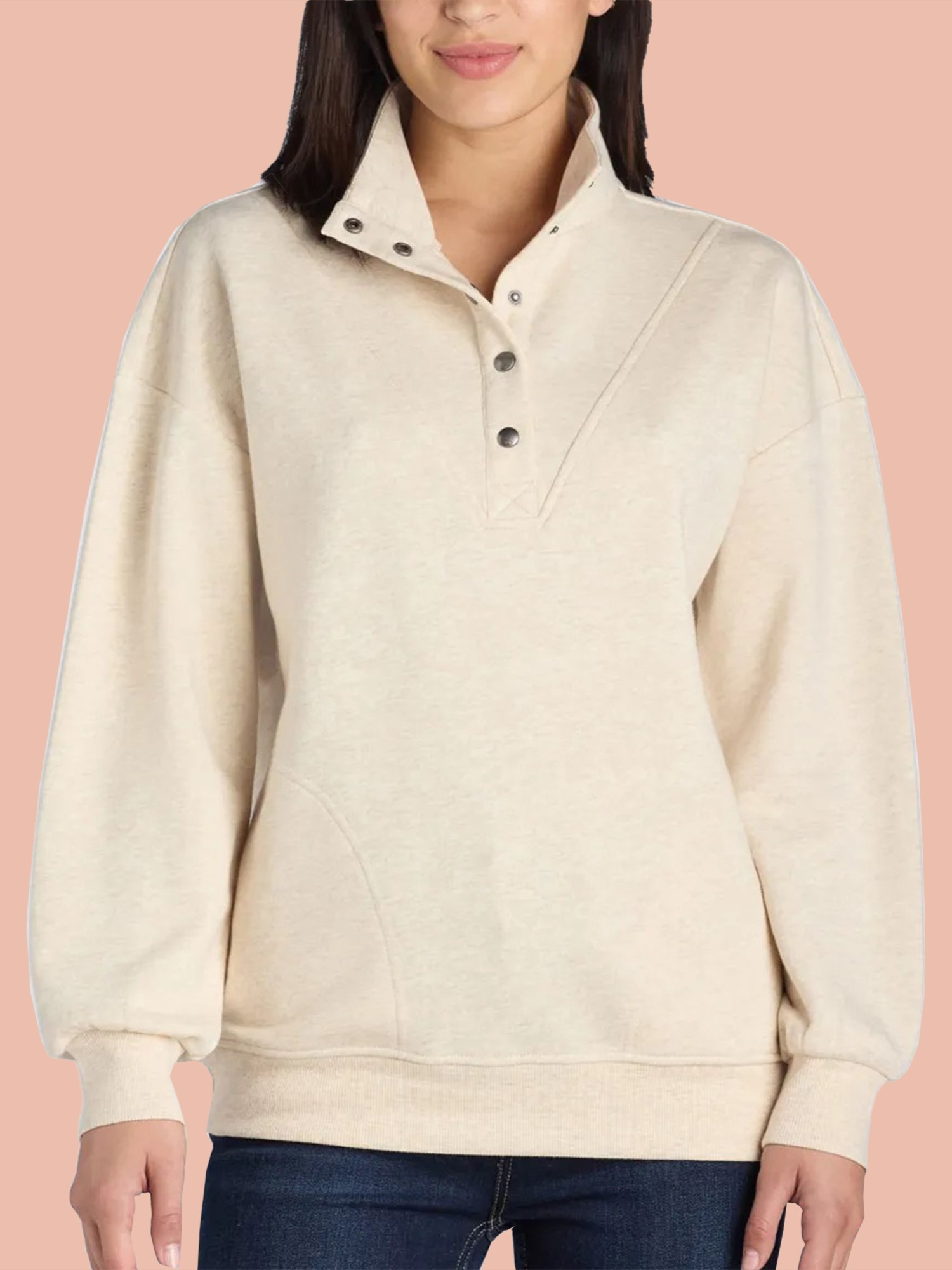 21-12-0 Mock Neck Henley Pullover Sweatshirt (Buy 2 Free Shipping) - Image 1