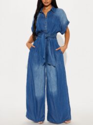 Women's Tie-Waist Wide-Leg Denim Jumpsuit (Buy 2 Free Shipping) - Image 6