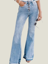 90s Vintage Button Up High Waist Flare Jeans - Image 2