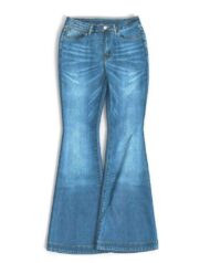 Ladies Flared High Waist Denim Button Stretch Trousers - Image 17
