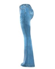 Ladies Flared High Waist Denim Button Stretch Trousers - Image 16