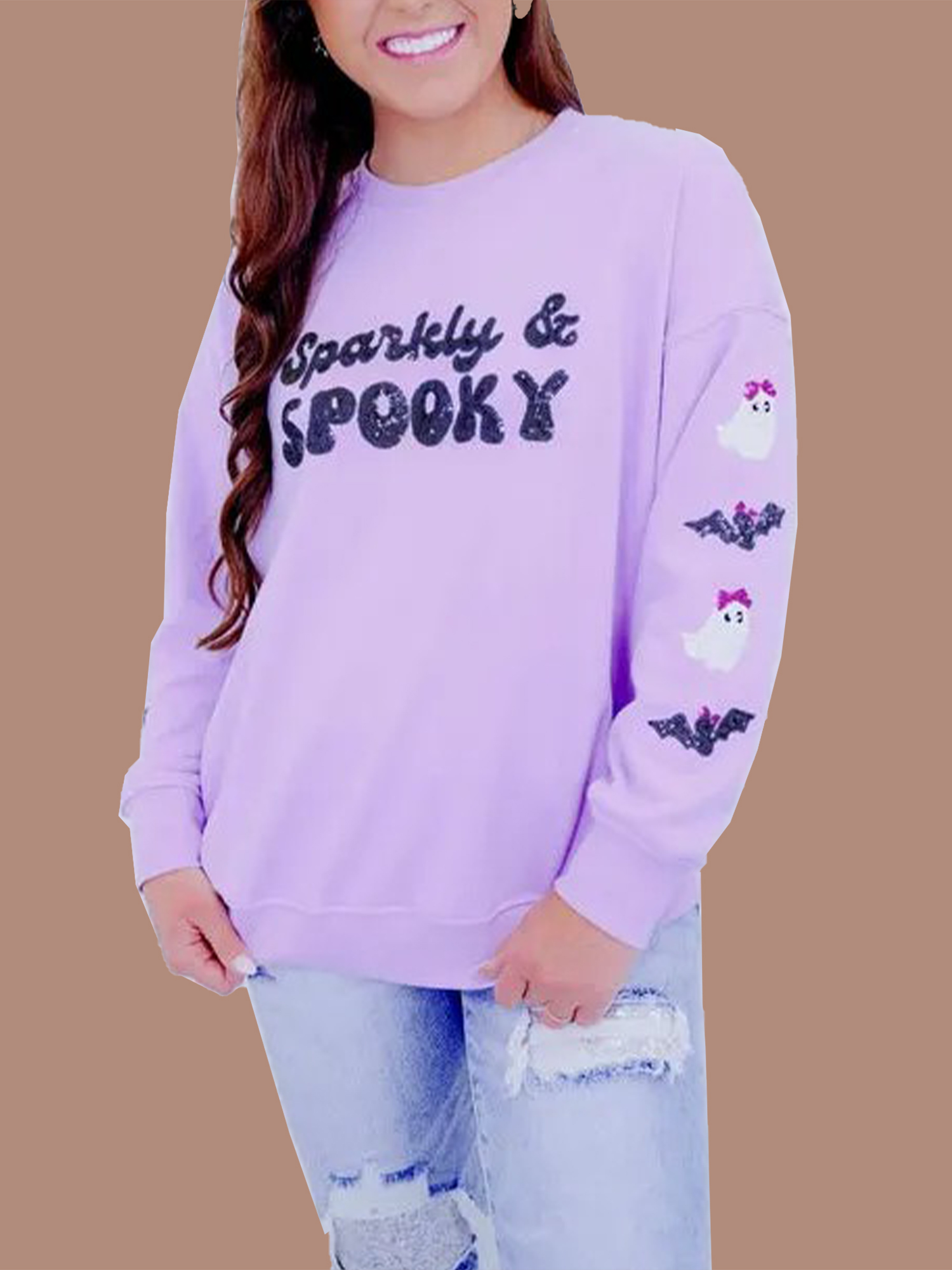 3-1002 Women's Sparkly & Spooky Sequin Sweatshirt (Buy 2 Free Shipping) - Image 1