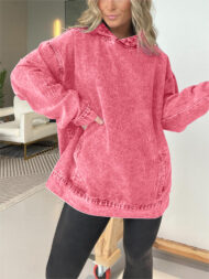 Denim Hooded Sweatshirt with Front Pockets (Buy 2 Free Shipping) - Image 9