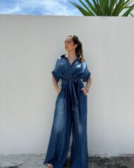 Women's Tie-Waist Wide-Leg Denim Jumpsuit (Buy 2 Free Shipping) - Image 5