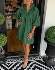 Women's Puff Sleeve Leaf Jacquard Mini Dress (Buy 2 Free Shipping) - Image 6