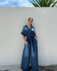 Women's Tie-Waist Wide-Leg Denim Jumpsuit (Buy 2 Free Shipping) - Image 4