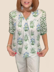 Women's V Neck Puff Sleeve Floral Print Blouse (Buy 2 Free Shipping) - Image 2