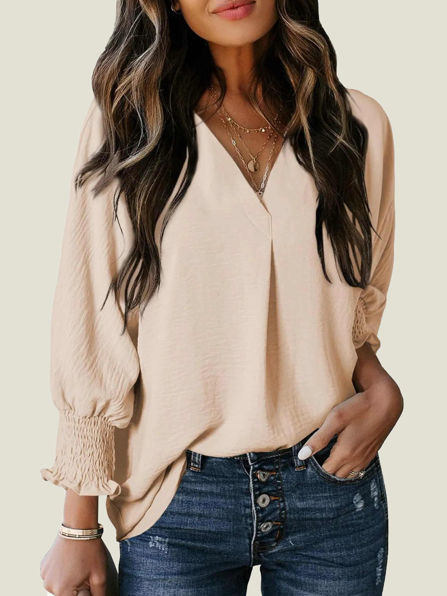 3-999 Women's Casual 3/4 Sleeve V Neck Basic Tops (Buy 3 Free Shipping) - Image 1