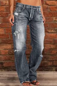 Ripped Low Waist Straight Leg Jeans(Buy 2 Free Shipping) - Image 9
