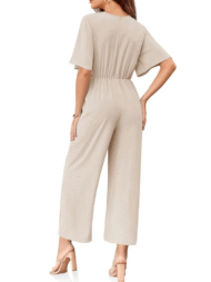 Women's V Neck Tie Knot Front Wide Leg Jumpsuits (Buy 2 Free Shipping) - Image 4