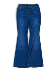 Ladies Flared High Waist Denim Button Stretch Trousers - Image 11