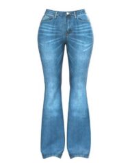 Ladies Flared High Waist Denim Button Stretch Trousers - Image 15