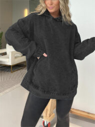 Denim Hooded Sweatshirt with Front Pockets (Buy 2 Free Shipping) - Image 6