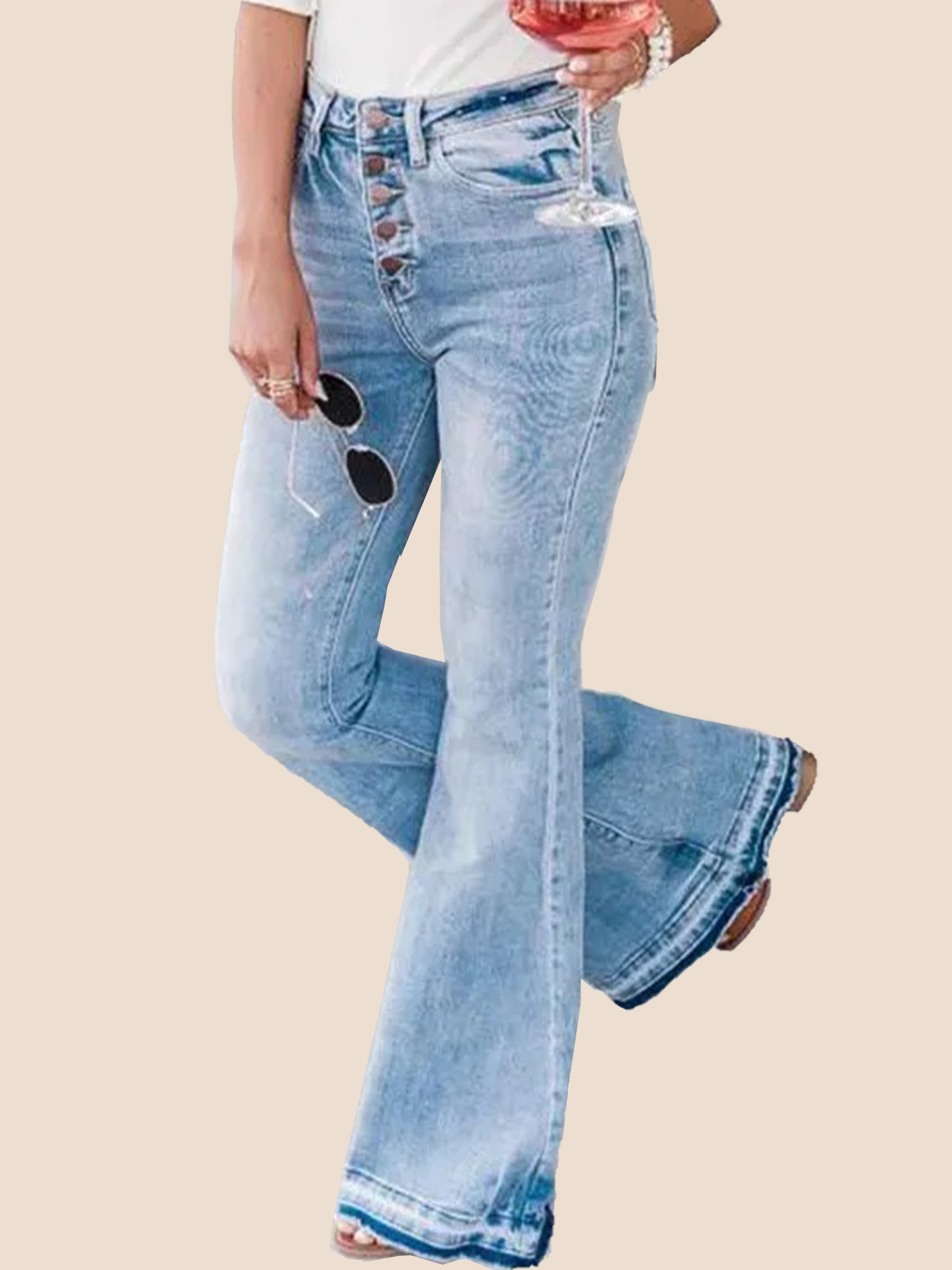 4-830 90s Vintage Button Up High Waist Flare Jeans - Image 1