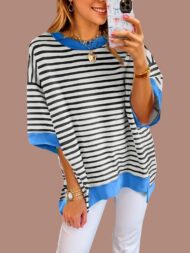 Women's Oversized Striped Color Block Half Sleeve Tops (Buy 2 Free Shipping) - Image 6