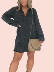 Long Sleeve Denim Washed Shirt Dress (Buy 2 Free Shipping) - Image 2