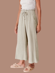 Women's High Waist Drawstring Wide Leg Linen Pants - Image 2