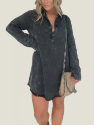 Long Sleeve Denim Washed Shirt Dress (Buy 2 Free Shipping)