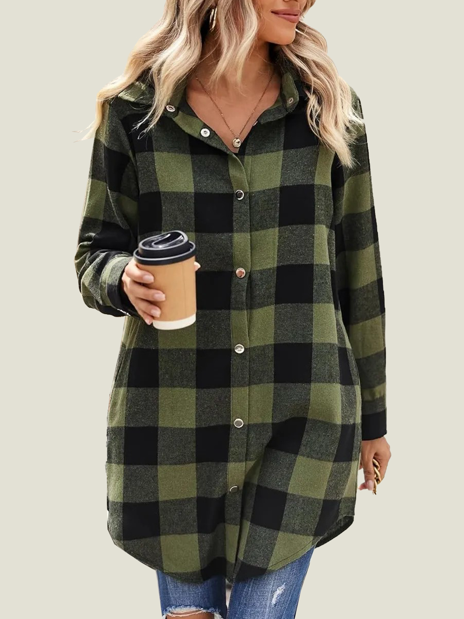 5-684 Women's Flannel Plaid Button Down Shirts (Buy 2 Free Shipping) - Image 1