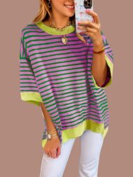 Women's Oversized Striped Color Block Half Sleeve Tops (Buy 2 Free Shipping) - Image 8