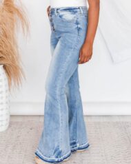 90s Vintage Button Up High Waist Flare Jeans - Image 4