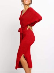 Women's Wrap V Neck Slit Sweater Dresses (Buy 2 Free Shipping) - Image 4