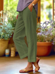 Plain Linen Cotton And Linen Loose Pants - Image 6