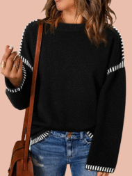 Women's Contrast Cable Knit Pullover Sweater (Buy 2 Free Shipping)