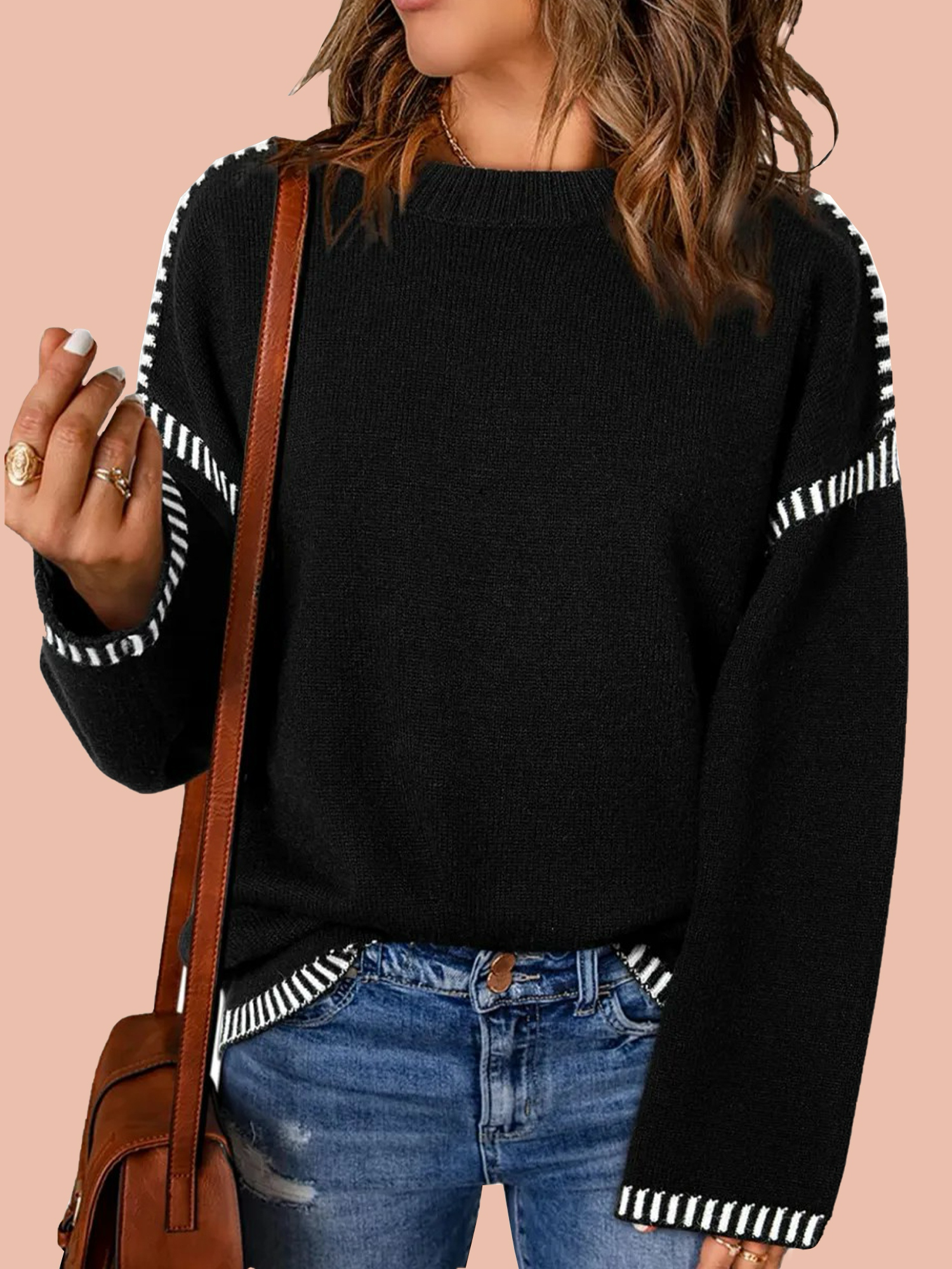 6-2-20 Women's Contrast Cable Knit Pullover Sweater (Buy 2 Free Shipping) - Image 1