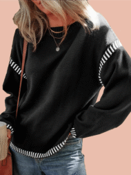 Women's Contrast Cable Knit Pullover Sweater (Buy 2 Free Shipping) - Image 2