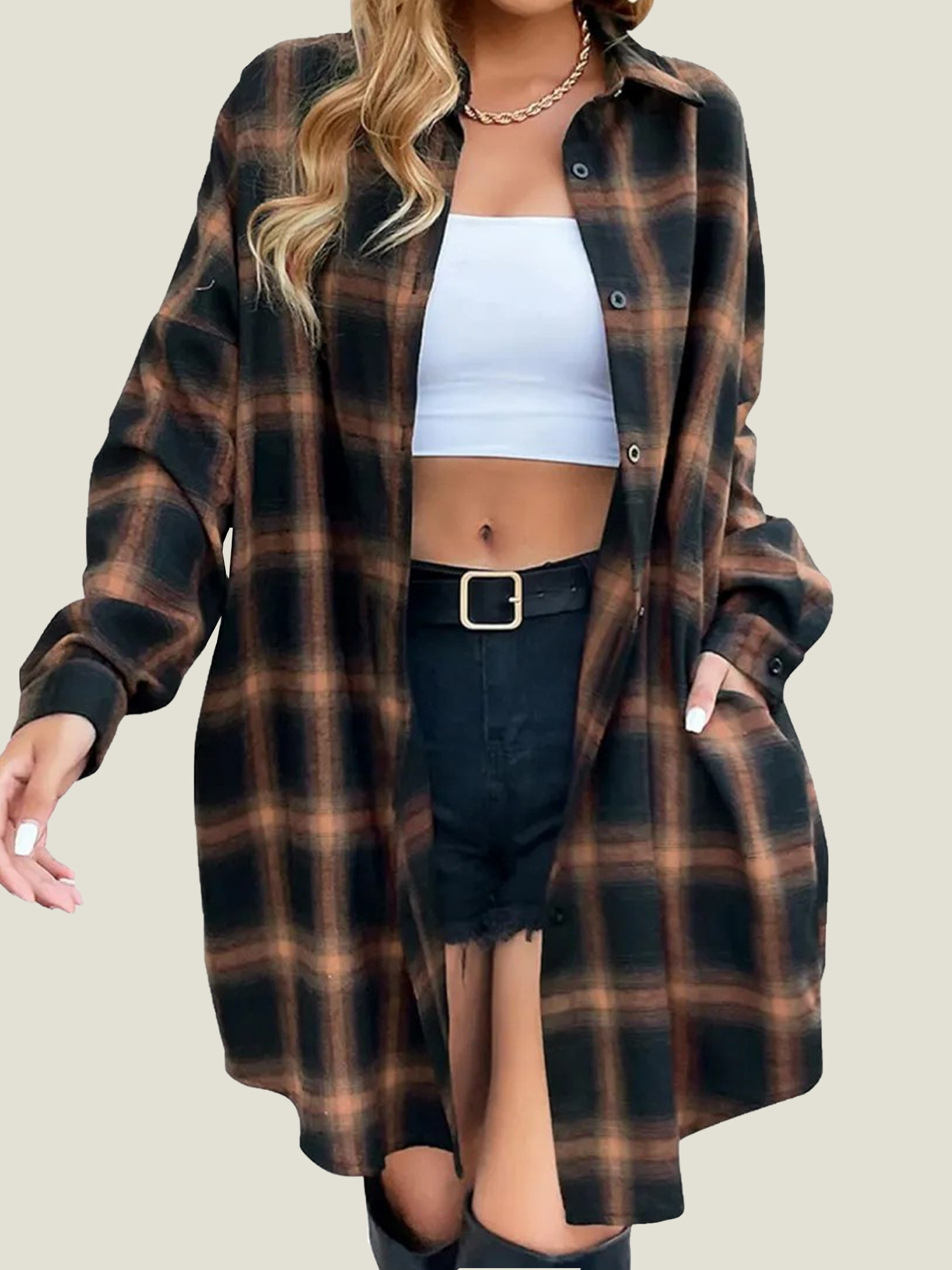 6-474 Women's Button Down Plaid Flannel Shirts (Buy 2 Free Shipping) - Image 1