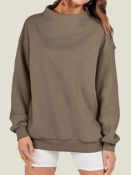 Women's Slit Mock Neck Oversized Sweatshirt (Buy 2 Free Shipping) - Image 2
