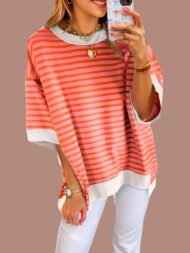 Women's Oversized Striped Color Block Half Sleeve Tops (Buy 2 Free Shipping)