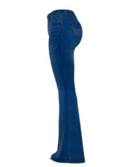 Ladies Flared High Waist Denim Button Stretch Trousers - Image 10