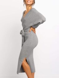 Women's Wrap V Neck Slit Sweater Dresses (Buy 2 Free Shipping) - Image 9