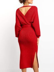 Women's Wrap V Neck Slit Sweater Dresses (Buy 2 Free Shipping) - Image 5