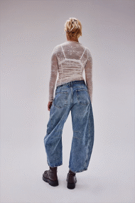 High Stretch Mid-Rise Barrel Jeans Fashion Wide Leg Shape (Buy 2 Free Shipping) - Image 4