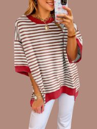 Women's Oversized Striped Color Block Half Sleeve Tops (Buy 2 Free Shipping) - Image 9