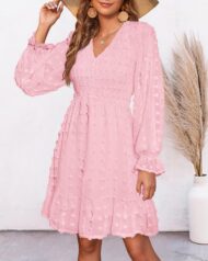 Women's Spring V Neck Swiss Dot Chiffon Mini Dress (Buy 2 Free Shipping) - Image 3