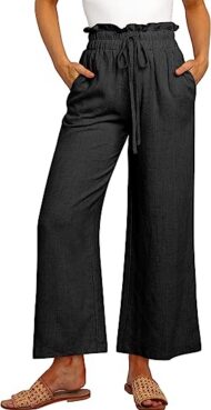 Women's High Waist Drawstring Wide Leg Linen Pants - Image 6