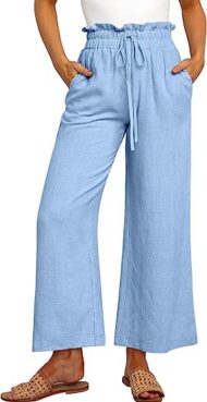 Women's High Waist Drawstring Wide Leg Linen Pants - Image 8