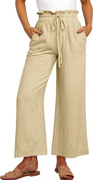 Women's High Waist Drawstring Wide Leg Linen Pants - Image 5