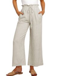 Women's High Waist Drawstring Wide Leg Linen Pants - Image 4